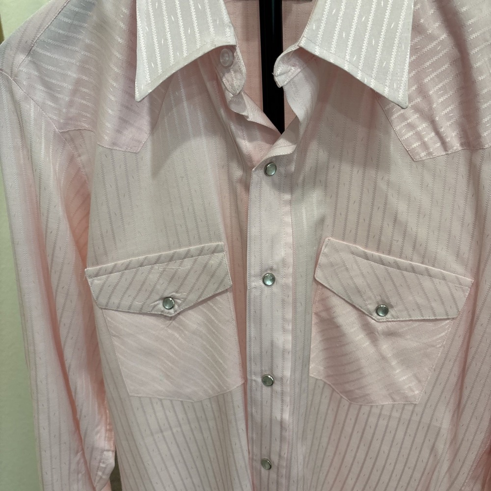 Vtg Silver Collection By Karman Mens Large Western Pink With Pearl Snap Shirt - Picture 2 of 7